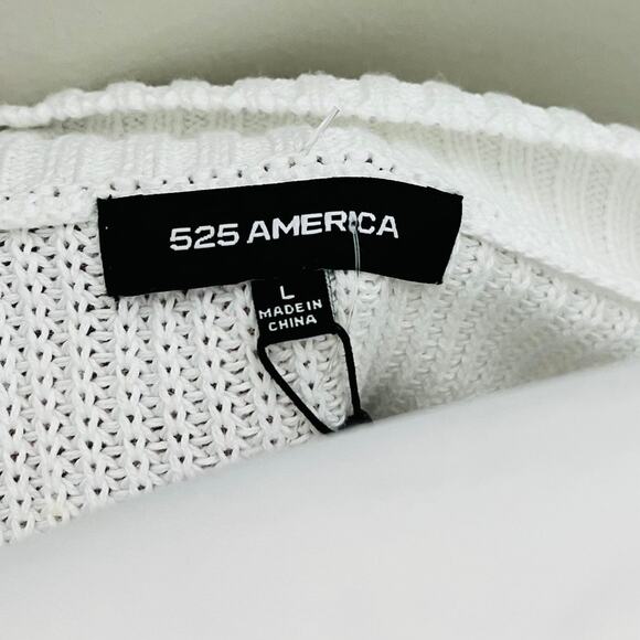 525 America Born In Brooklyn Sweater Large Cold Shoulder Knit Cotton White New - Picture 5 of 8